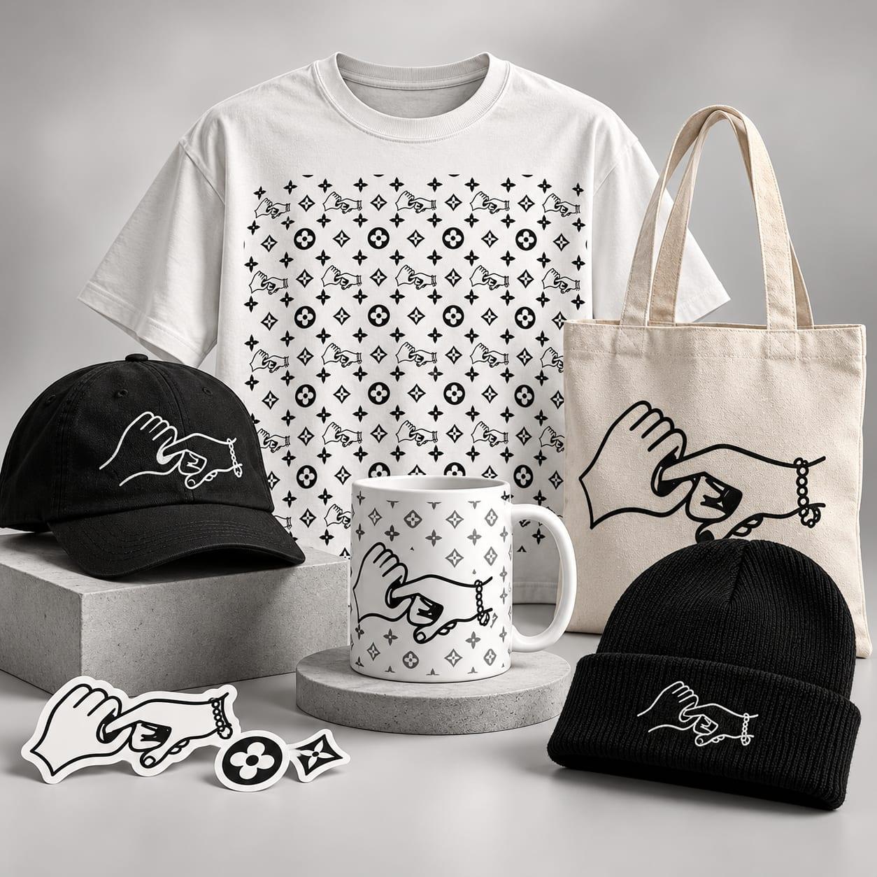 The Louie VaDong Collection: tee, dad hat, tote, mug, beanie and stickers