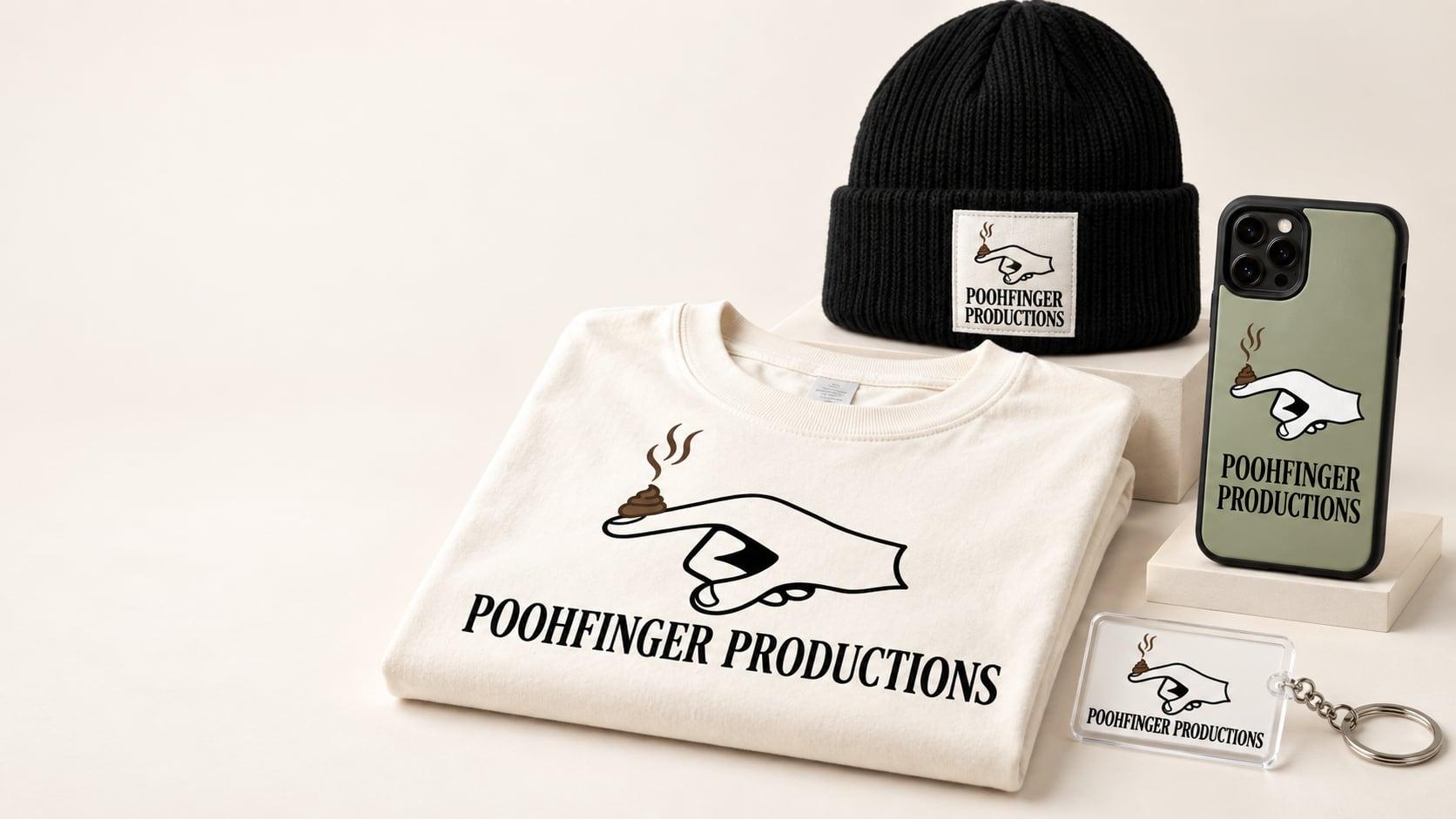 Poohfinger Productions long sleeve, beanie, phone case and keychain